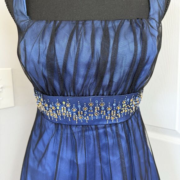 Vtg Y2K Babydoll Dress 11/12 Blue Black Mesh Bead Rhinestone Fairy Goth Whimsy - Picture 3 of 13